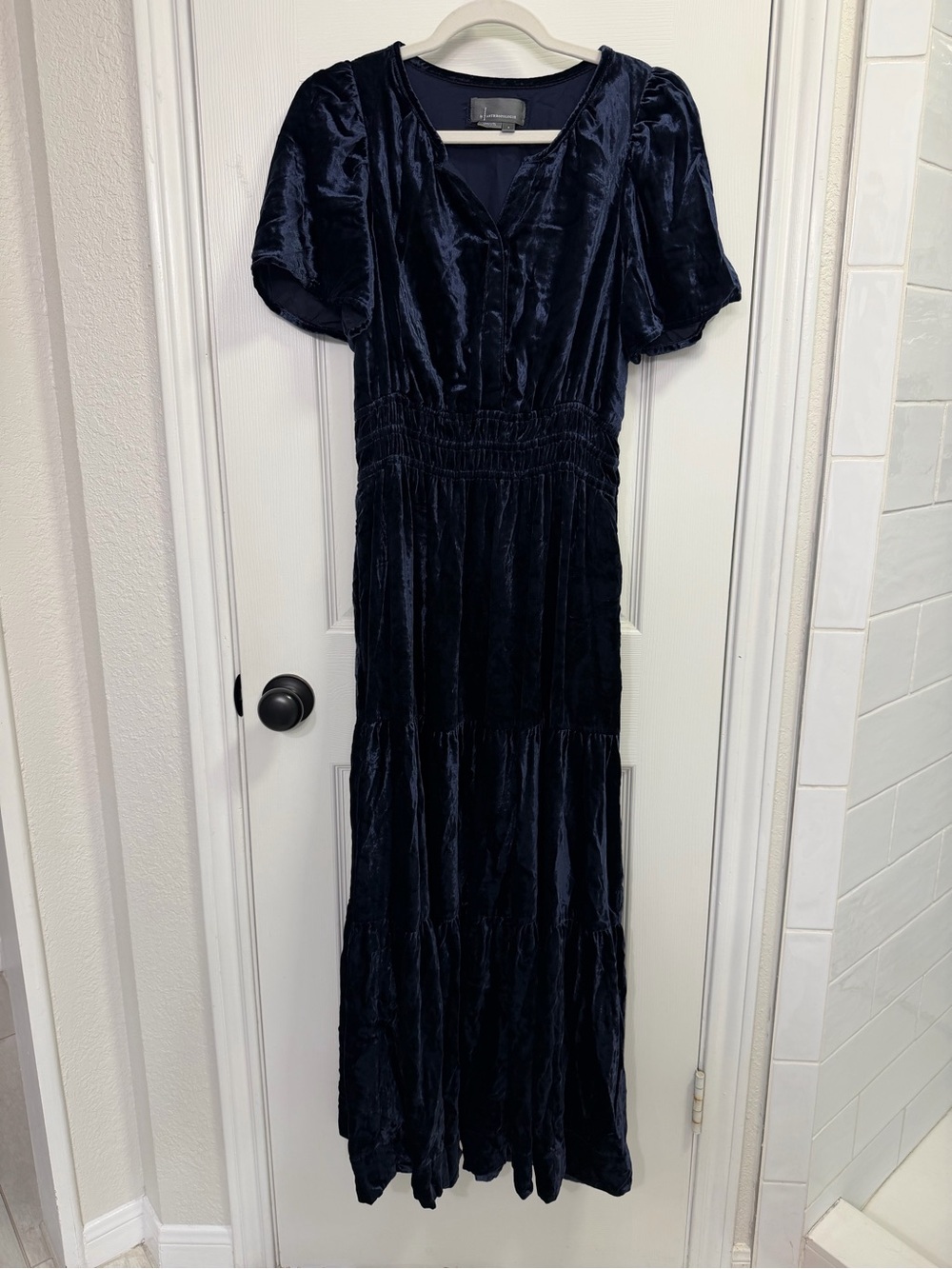 Anthropologie navy velvet Somerset dress